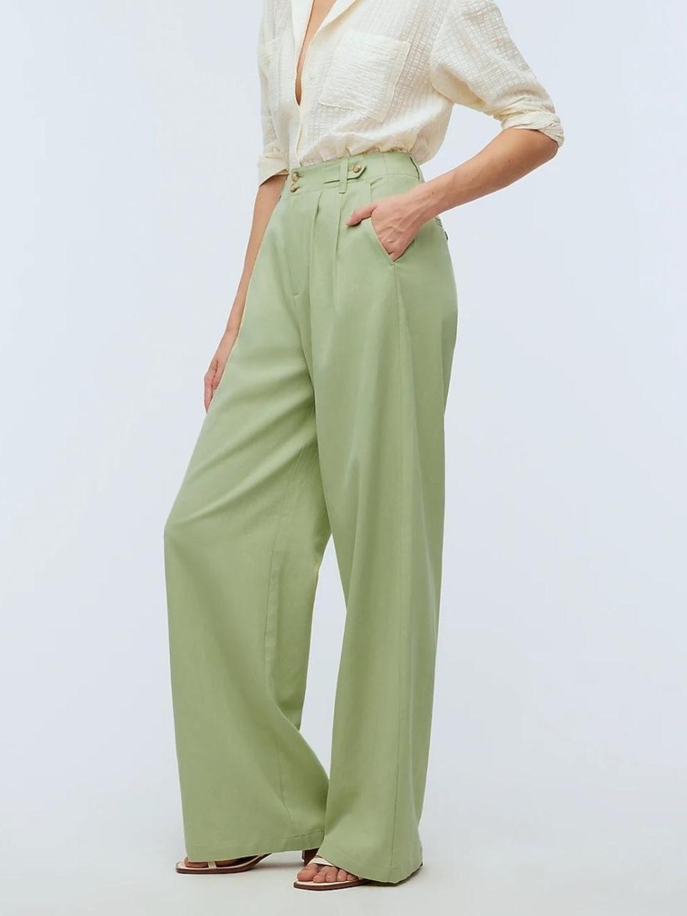 Madewell Harlow High-Waist Wide Leg Pants in Sage Green Size 4